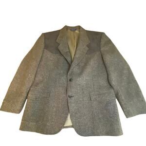 Pendleton Men's Wool Herringbone Blazer Jacket Sz 46 Elbow Patches Western Suede